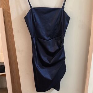 Emerald Sundae Blue Asymmetrical Ruched Sheath Mini Dress